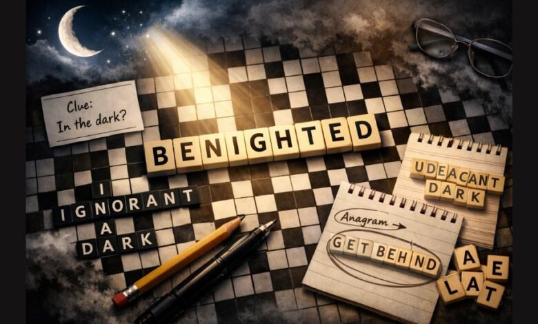 Benighted Crossword Clue